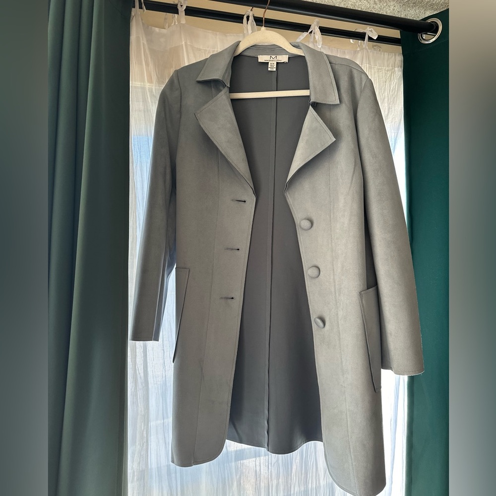 Magaschoni Women’s Notch Collar 3 Button Faux Suede Trench Coat